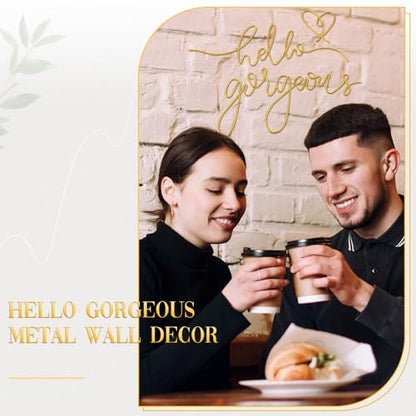 Hicarer Metal Hello Gorgeous Wall Art Minimalist Wall Decor,Gold,Classic | for Bedroom Bathroom Living Room Dressing Room Salon Vanity Office Home Decoration, Easy to Install