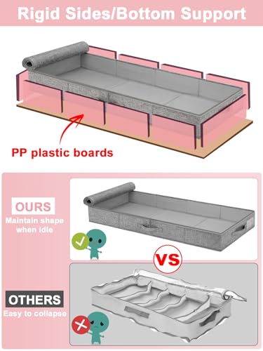 4-In Low Profile Under Bed Storage, Rigid Structure, 2 Pack, Gray | Below 4 Inch Low Space Storage, Rigid Sides & Bottom, Reinforced Handles, Foldable Design, for Couches, Cribs, Dorm Beds