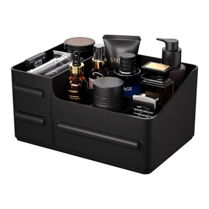 Men's Cologne Organizer with Drawers: Black Men Bathroom Counter Organizer, Dresser Organizer for Shaving Kit, Skincare, Gifts for Men