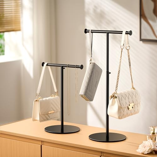 niffgaff 2 Pack 15‘’-24‘’ T Bar Purse Display Stand Tabletop: Adjustable Height Handbag Holder, Countertop Hanging Rack for Long Necklace Scarf Lanyard, Black