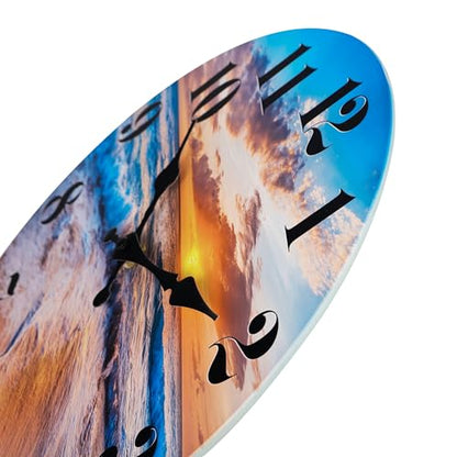 Beach Wall Clock Indoor Outdoor Sunset Waterproof Wall Clock Decor for Patio Pool Garden (12Inch,Coastal Theme)
