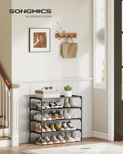 SONGMICS Shoe Rack, Space-Saving, Entryway, Metal Frame | Space-Saving Shoe Storage Organizer, Non-Woven Fabric Shelves, ULSH024BH01