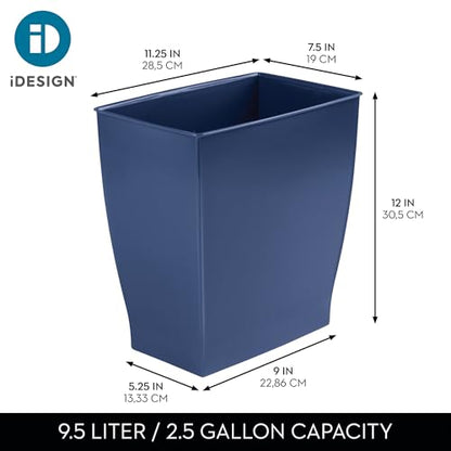 iDesign Small Plastic Bathroom Trash Can, Navy Blue | Slim Rectangle, For Bedroom, Office, Dorm