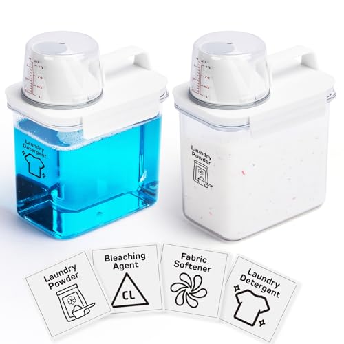 Provoue Laundry Detergent Dispenser-2 Pack, 37 oz Detergent Dispenser with 4 Removable Labels, Laundry Soap Dispenser for Laundry Room Organization and Storage, BPA Free & PET Plastic Clear