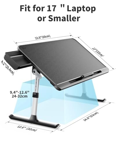 SAIJI Laptop Bed Tray Table - Adjustable Lap Desk for Couch (Dark Black) | Fits 17" Laptop, Work From Home & Dorm Study, with Storage Drawer & PVC Leather
