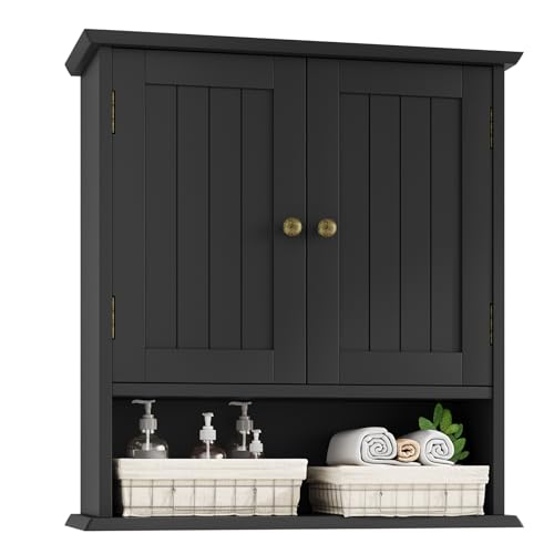 Bathroom Wall Cabinet, Bathroom Cabinet Wall Mount with 2 Doors and Open Shelf, Over The Toilet Wall Storage, Wooden Medicine Cabinets