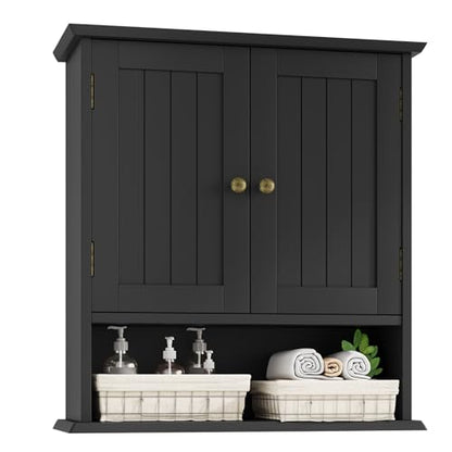 Bathroom Wall Cabinet, Bathroom Cabinet Wall Mount with 2 Doors and Open Shelf, Over The Toilet Wall Storage, Wooden Medicine Cabinets