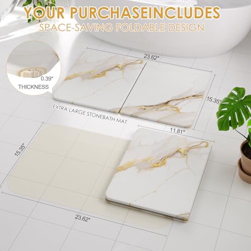 Foldable Stone Bath Mat - 24"x16" Fast-Drying Diatomaceous Earth Stone Shower Mat for Bathroom & Kitchen - Absorbent Non-Slip Diatomite Floor Mat - Eco-Friendly, Easy-Store Minimalist Home Decor