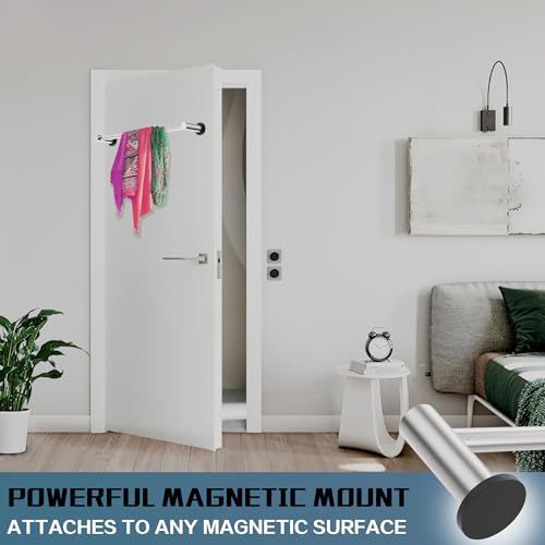 Magnetic Towel Holder, Magnetic Towel Rail Silver with Adjustable Length, Brushed Nickel Non-Slip Stainless Steel Towel Rail for Refrigerator, Oven, Dishwasher, Laundry (2 Pack)