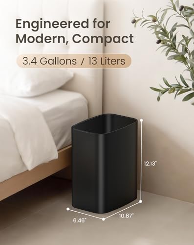 Cesun 3.4 Gallons Bathroom Trash Can, Small Under Sink Wastebasket, Black | Wide Open-Top Design, Stainless Steel Garbage Can, Metal Trash Bin for Office/Bedroom/Near Desk/RV, Hand-Safe Rolled Edges