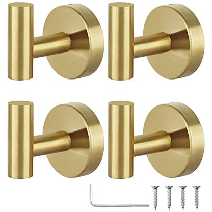 Towel Hooks Bathroom Coat Robe Hook Stainless Steel Heavy Duty Door Hanger Towel Robe Clothes Cabinet Wall for Bathroom Bedroom Kitchen Hotel Pool 4 Packs (Gold)