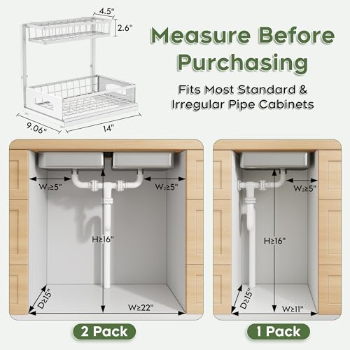Under Sink Organizer, 2 Pack Cabinet Organizer for... (2 Count | White | Iron)