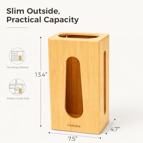 Bamboo Grocery Bag Holder, Wall Mount Plastic Bag Holder | Freestanding plastic bag organizer for easy storage, top loading and front access
