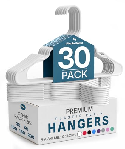 Utopia Home Plastic Hangers 30 Pack – Space Saving Clothes Hanger White | Durable & strong | Closet organizer & storage | Ideal for apartments, dorms & stocking stuffers