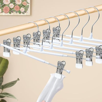 HUADYMEET 12 Inch Heavy Duty Pants Skirt Hangers with Clips,White,30 Pack | Metal,Space Saving,Adjustable,Hanger for Jeans Shorts Clothes Slacks Trousers,For Adult Men Women Children, Non Slip