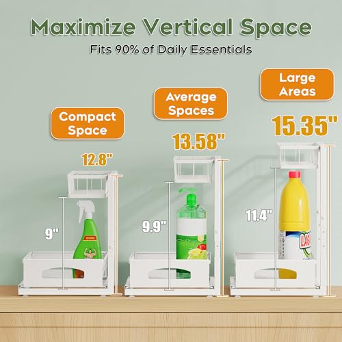Under Sink Organizer, 2 Pack Cabinet Organizer for... (2 Count | White | Iron)
