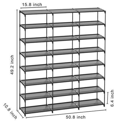 SMILHELTD Large Shoe Rack 3 Row 8 Tier Sneaker Storage Organizer 48 Pairs | Metal Tiered Plastic Shelves Dust-Proof Mats, Space Saving Oganization for Garage Closet, DIY Assembly, 49.2"W x 50.8"H