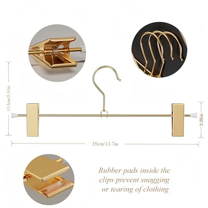 Gold Aluminum Pants Hangers,Hangers with 2-Adjustable Clip | Solid Skirt Hangers,Space Saving, Hanging Clothes Hangers,Metal Rack for Trouser