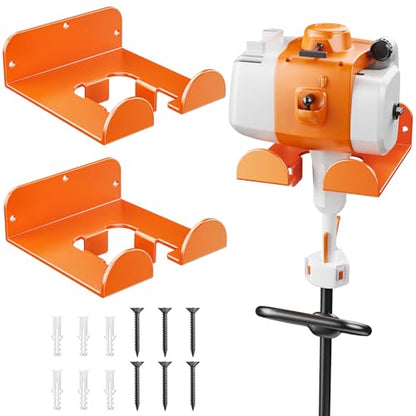 POKIPO Weedeater Hanger, 2 Pack Garage Organize Grass String Trimmer Rack, Heavy Duty Metal Weed Eater Holder Wall Mount Save Space, Garden Tool Storage Rack Loads 25lbs, Weed Wacker Hooks for Garage