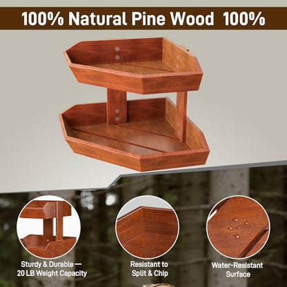 Wooden Fruit Basket for Kitchen Counter 2 Tier Fruit Bowl for Corner | Space-Saving Fruit Stand Holder for Bread Fruit and Vegetable Storage Kitchen Countertop Organizer