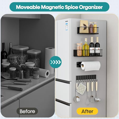 4 Pack Heavy-Duty Magnetic Shelves for Washing Machine | Magnetic Laundry Organizer, Spice Rack for Refrigerator, Space Saving Magnetic Basket