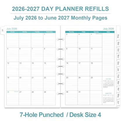 2026-2027 Planner Refills - One Page Per Day Daily ＆ Monthly Planner, July 2026-June 2027, 7-Hole Punched，Prioritized, To-Do List, Notes, Appointment Schedule, Desk Size 4, 5.8" x 8.3"