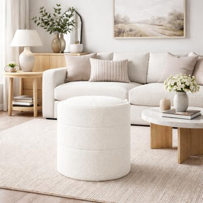 HomePop 18" Storage Round Ottoman - Cream Boucle