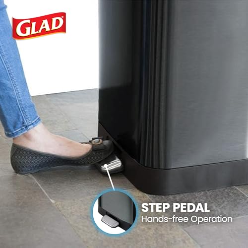 Glad Stainless Steel Trash Can with Clorox Odor Protection, 20 Gal, Pewter | Odor Protection | Large Metal Kitchen Garbage Bin w/ Soft Close Lid, Garbage Bag Rings, Step On Foot Pedal and Waste Bag Roll