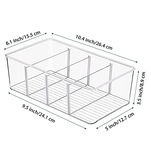 Vtopmart 8 Pack Food Storage Organizer Bins, Clear Plastic, 4 Compartments | For Pantry, Kitchen, Fridge and Cabinet Organization, Organize Food Packets, Snacks, Pouches and Spice Packets