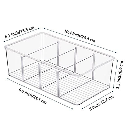 Vtopmart 8 Pack Food Storage Organizer Bins, Clear Plastic, 4 Compartments | For Pantry, Kitchen, Fridge and Cabinet Organization, Organize Food Packets, Snacks, Pouches and Spice Packets