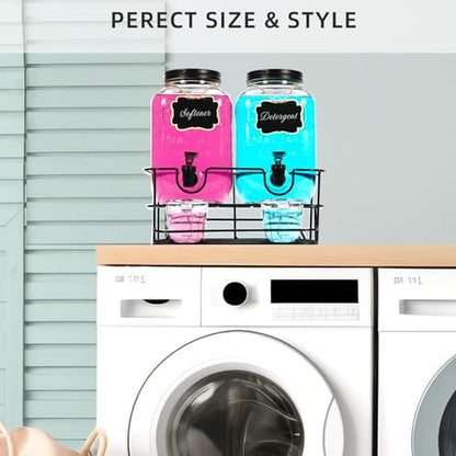 2 Sets 1 Gallon Laundry Detergent Dispenser with Stand, Measuring Cup, Glass Laundry Detergent Containr for Laundry Room Organization