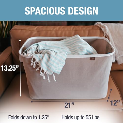 Collapsible Fabric Laundry Basket Premium, Mocha, 2 Pack | Elevate Open-Room Laundry Storage | Cotton-Blend Fabric and Vegan Leather Add Polish, While Each Basket Holds 55 lb