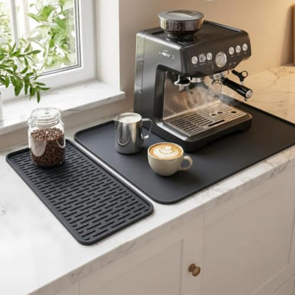 Caketime 2 In 1 Silicone Coffee Bar Mat Accessories Detachable Dish Drying Rug Rack Stone for Kitchen Counter Home Household Apartment Office Essentials Barista Espresso Machine Drainer Must Have