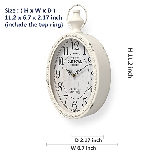 Menterry Small Retro Oval Wall Clock Antique Old Design,White Vintage Style | Battery Operated Silent Decor Wall Clocks for Kitchen,Bedroom,Farmhouse,Bathroom (11.2" H x 6.7" W)