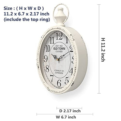 Menterry Small Retro Oval Wall Clock Antique Old Design,White Vintage Style | Battery Operated Silent Decor Wall Clocks for Kitchen,Bedroom,Farmhouse,Bathroom (11.2" H x 6.7" W)