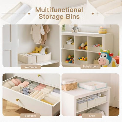 Drawer Organizer Clothes, 14 Pack Dresser Organizer for Baby Clothes, Underwear, Sock- Foldable Closet Organization and Storage Dividers Bins for Nursery, Bedroom and Dorm (Beige)