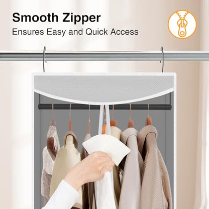 STO STO 2 Pack Garment Bag for Hanging Clothes Closet, Hanging Garment Cover with Built-in Steel Hanging Rod, Hanging Wardrobe Storage Bag for Suit, Dress with Clear Window, Zipper, ID Card, Gray