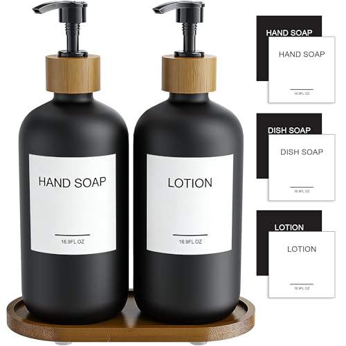 Black Soap Dispenser Set with Tray, Dish and Hand... (2 Count | Black | Glass)