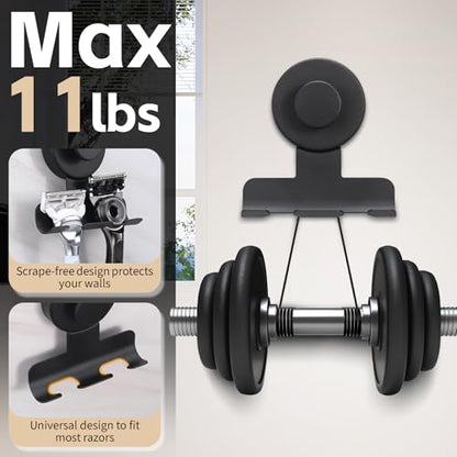Suction Cup Razor and Shaver Holder for Shower Wall, Stainless Steel Reusable Suction Hook for Towel and Loofah, Damage-Free Installation (2, Matte Black)