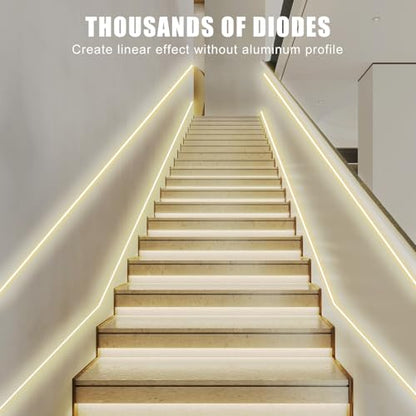 White COB Led Strip Lights Max with RF Remote, 16.4ft 3000K CRI93+ Dimmable Bright Warm White COB Light Strip, Adhesive Indoor COB Led Lights for Living Room, Shelf, Cabinet