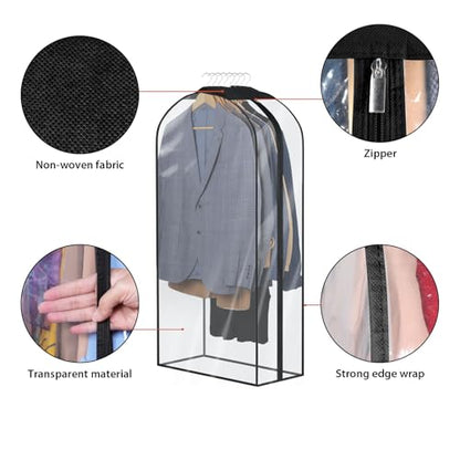 Univivi Garment Bags for Hanging Clothes, Clear Suit Bag 40 In, 4 PCS | Large Capacity, All Clear Fabric, 10 In Gusset, Durable Smooth Zipper, Garment Covers for Suits, Shirts, Coats
