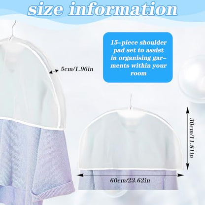 Shoulder Covers for Hanging Clothes, 15 Pack Clear Shoulder Cover Breathable Garment Dust Covers Protectors 2" Gusset for Suit, Coats, Jackets, Dress, Closet Storage, 24'' x 12" x 2"