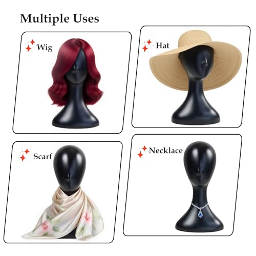 Mannequin Head 16 Inch Professional Plastic Black 1PC with Jack,Durability Multi-Purpose Women Model Wig Stand,Suitable For Displaying and Styling Wigs,Hats,Masks,Headdresses and Necklaces