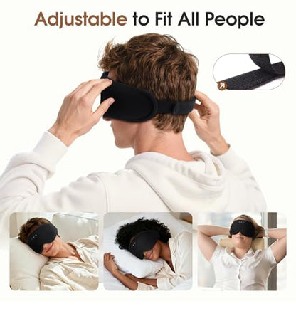Bamboo Cotton Bluetooth Sleep Mask, 2 in 1 3D Soft Sleep Mask with Sleep Headphones, Sleep Eye Mask with Timming Setting, Blackout Sleeping Mask for Side Sleepers, Women Men, Black (Black)