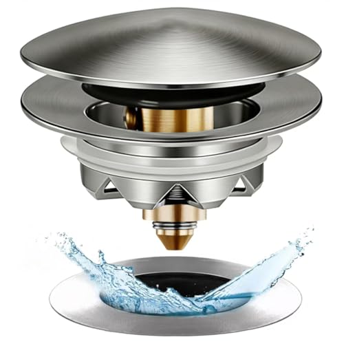 Anlige Bathtub Drain Stopper, Pop Up Tub Stopper and Cover, Bottom with Hair Catcher, Universal for 1.45 in to 1.8 in Drain, Replaces Old Drain Plug, Brushed Nickel