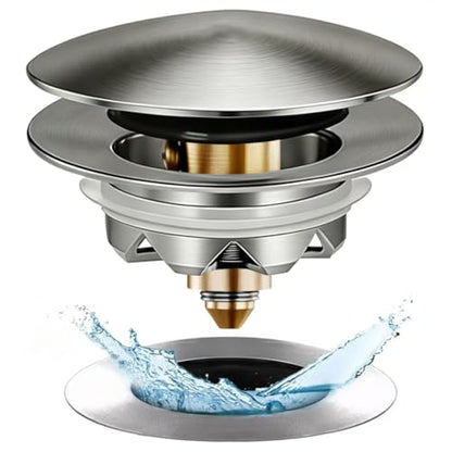 Anlige Bathtub Drain Stopper, Pop Up Tub Stopper and Cover, Bottom with Hair Catcher, Universal for 1.45 in to 1.8 in Drain, Replaces Old Drain Plug, Brushed Nickel