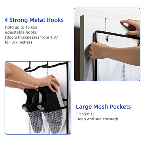 KEEPJOY 2 Pack White 14 Pockets Over the Door Shoe Organizer, Hanging Shoe Organizer with 4 Hooks, Shoe Holder with 14 Mesh Pockets Closet Door Shoe Storage Bag (White-2Pack)