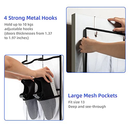 KEEPJOY 2 Pack White 14 Pockets Over the Door Shoe Organizer, Hanging Shoe Organizer with 4 Hooks, Shoe Holder with 14 Mesh Pockets Closet Door Shoe Storage Bag (White-2Pack)