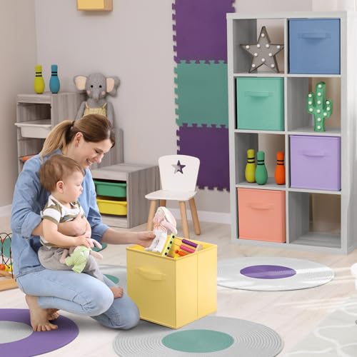 Sorbus 11 Inch Fabric Storage Cubes - Sturdy Collapsible Bins With Handle - 6 Foldable Baskets for Organizing Clothes, Toys, Books - Multi Colored Storage Baskets for Shelves, Kids Room, Closets