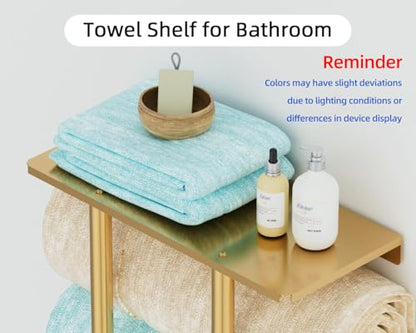 Gold Towel Rack with Shelf, Bethom Bath Towel Storage for Bathroom, Stainless Steel, 3 Hooks Towel Racks for Small Bathroom Wall Mounted